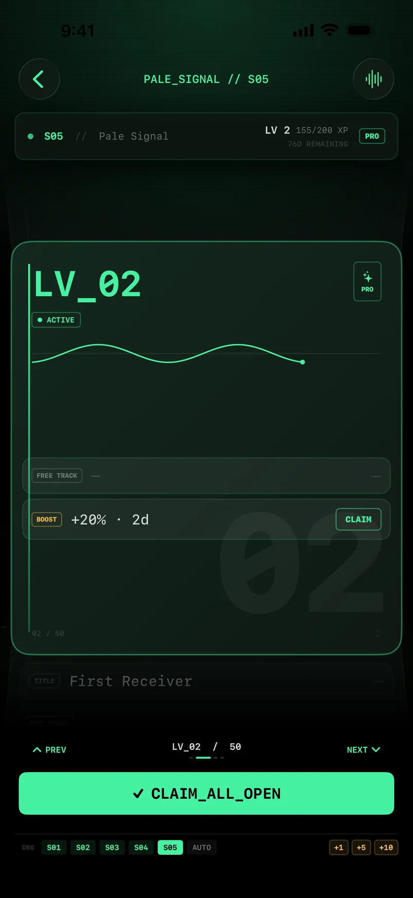 Maveon Pass Pale Signal level and reward screen