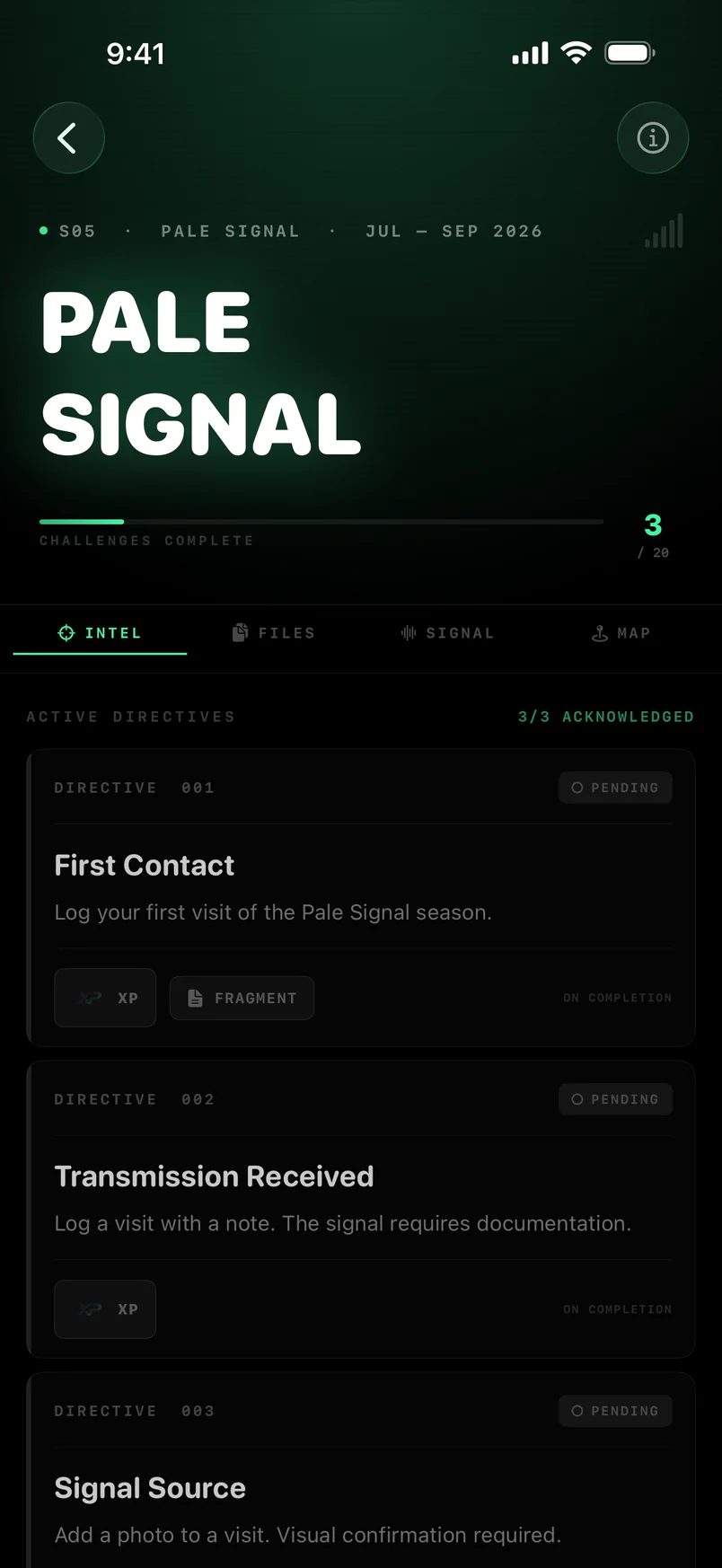 Maveon Pale Signal seasonal directives screen
