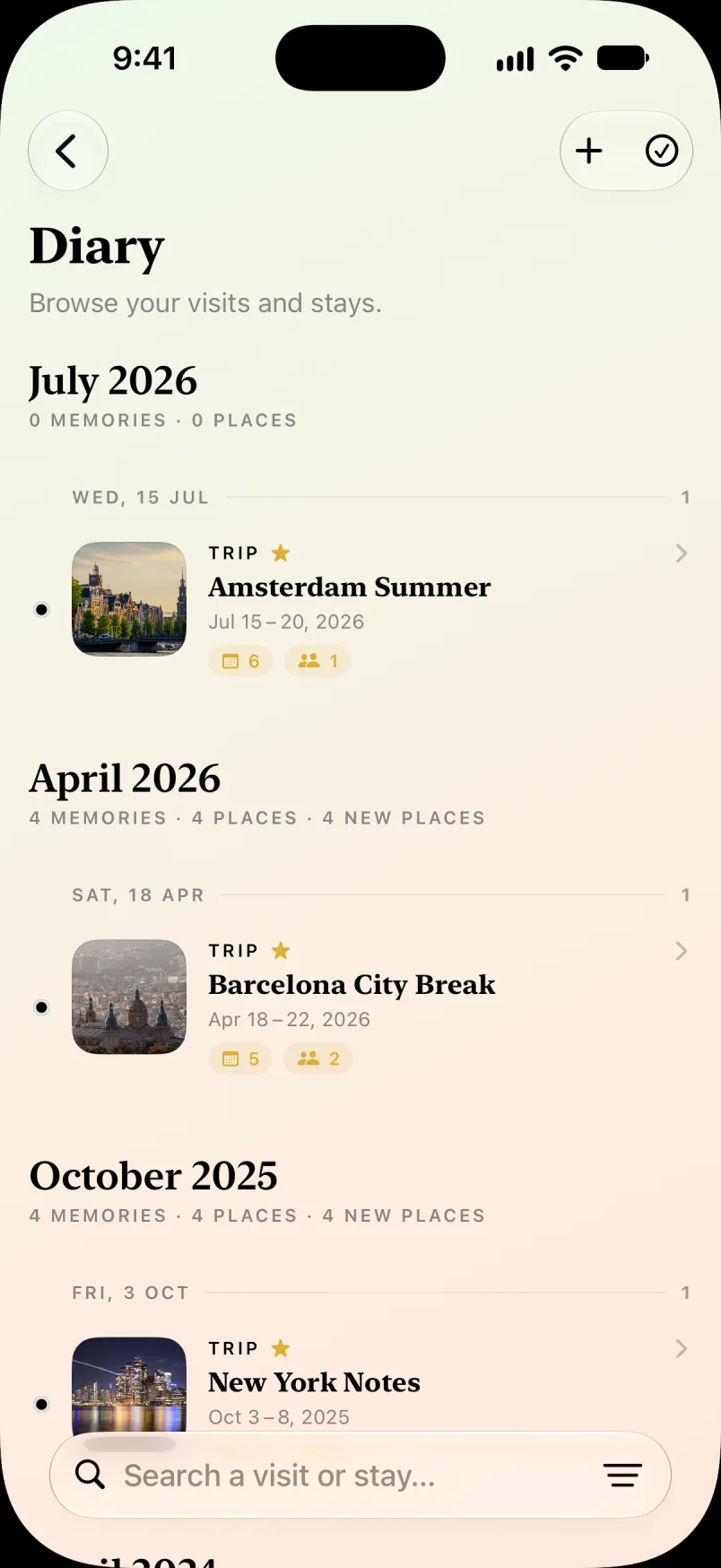 Diary screen preview