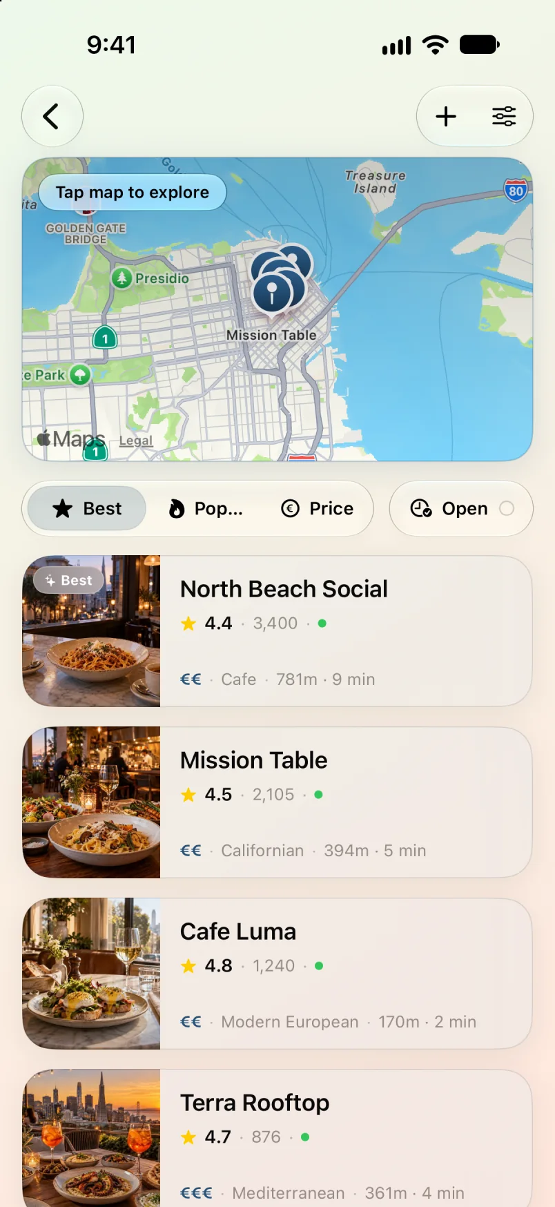 Maveon restaurants map and results