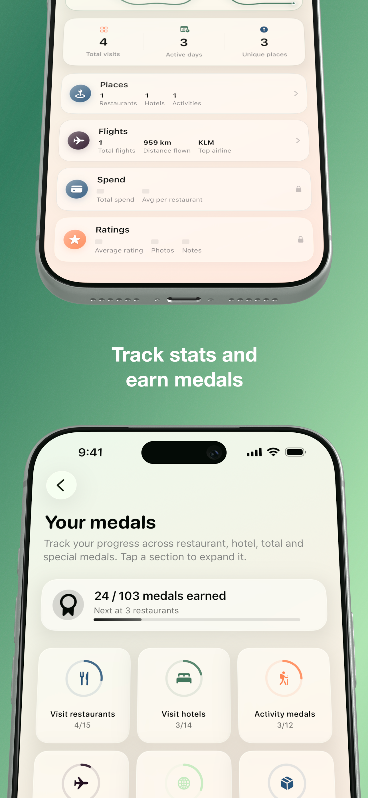 Stats and medals