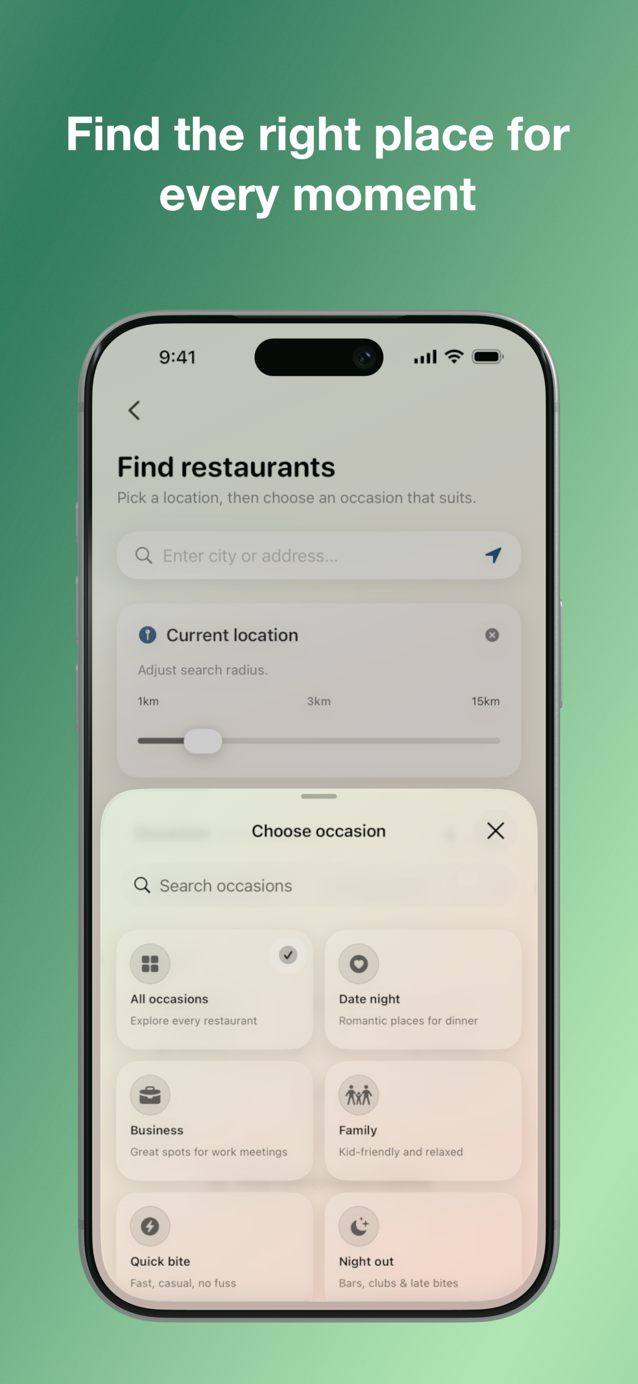 Find restaurants by occasion