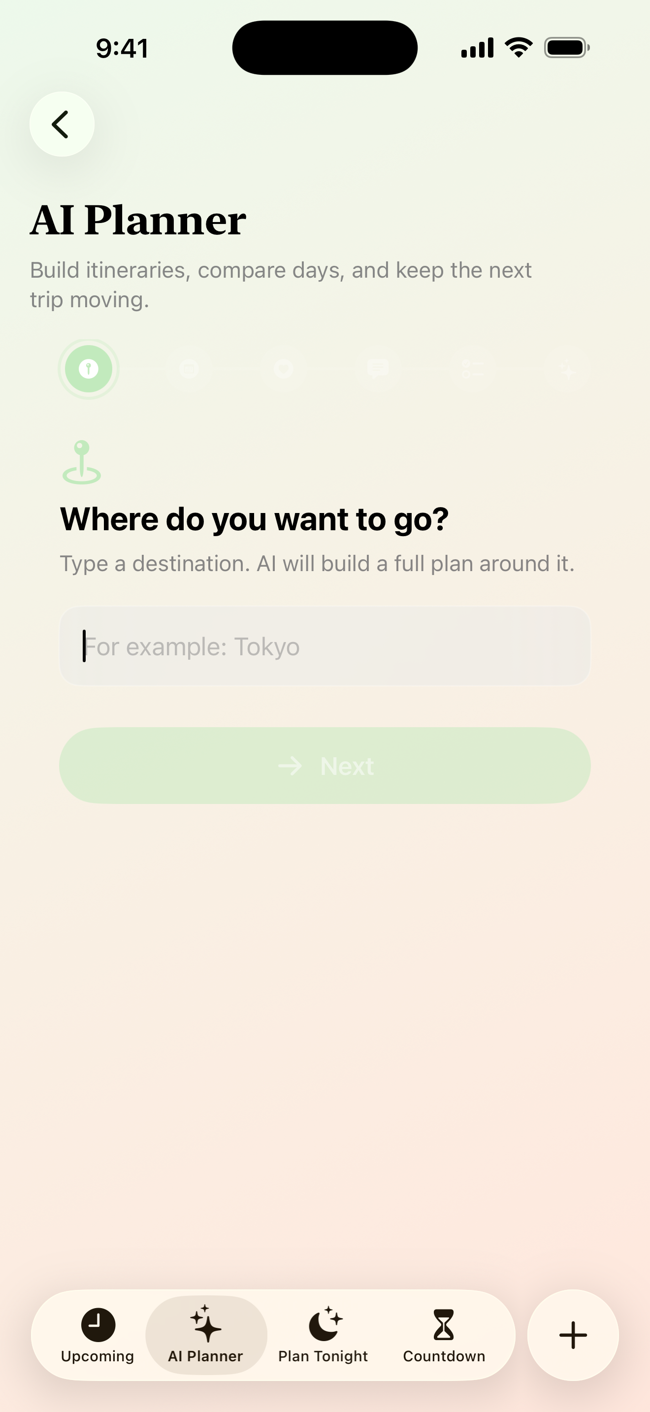 Maveon AI Planner start screen