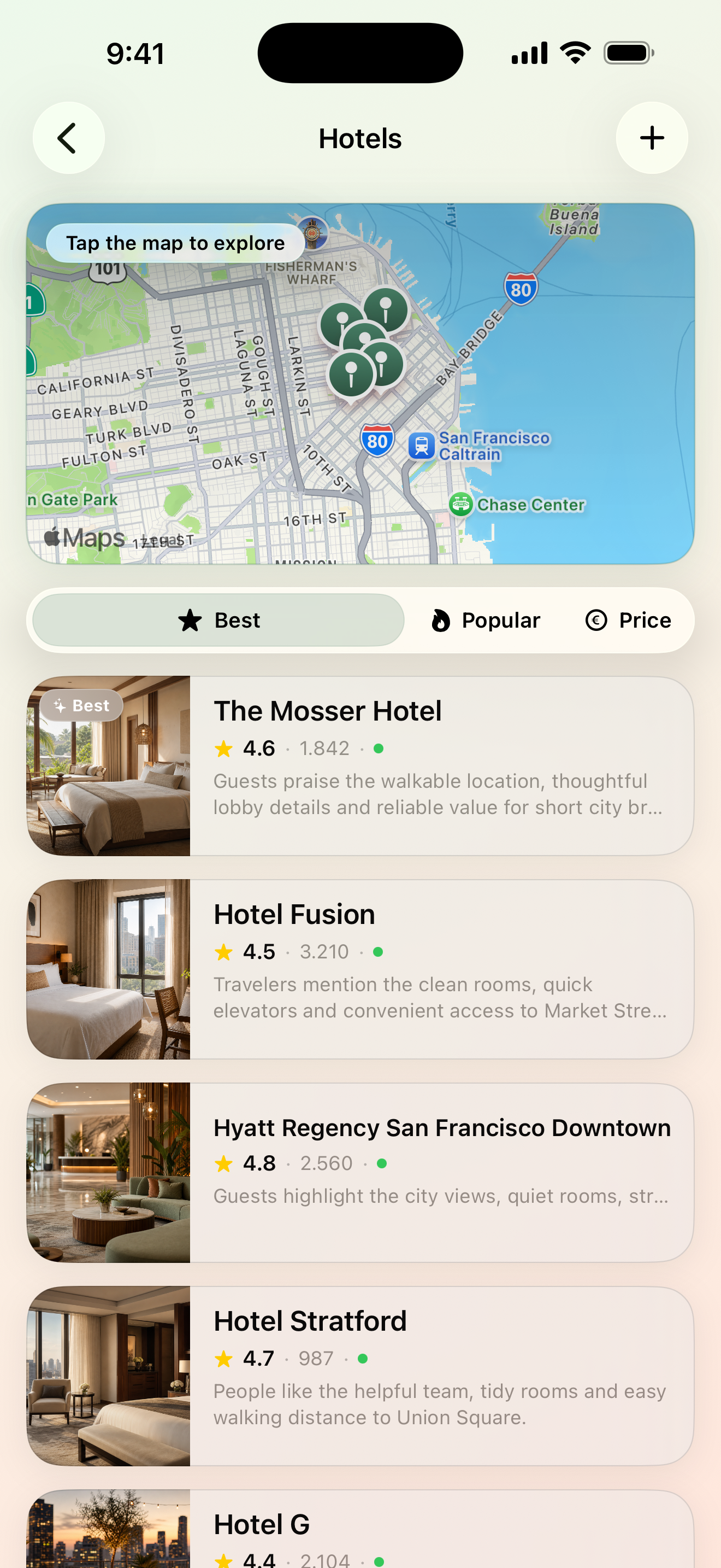 Maveon hotel discovery screen