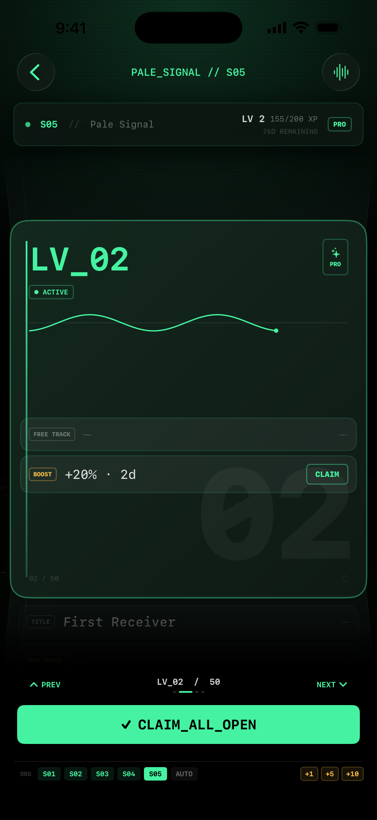 Maveon Pass Pale Signal level and reward screen